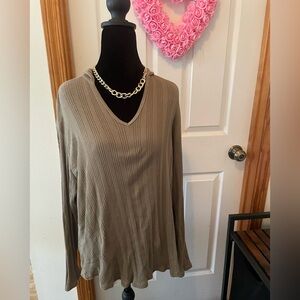 Women's Tommy Hilfiger Brown V-Neck Ribbed Top with hoodie